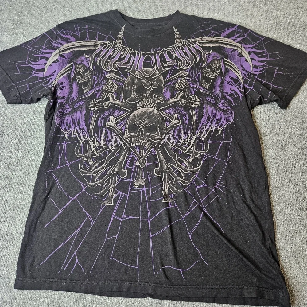 Affliction Mens Tshirt Size XL Graphic Print Darkness Falls Mall Goth Streetwear - Picture 2 of 6